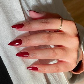 Wine Red Press on Nails Short Almond Shaped, SXVME Almond Fake Nails Glue on, Thick Natural Acrylic False Nails Handmade of Gel, Extra Short Gel Nails for Big & Petite Fingers, 30Pcs