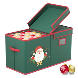 ROMANKAS Christmas Ornament Storage Boxes 128 Ornament Slots Christmas Storage Box 600D Oxford Material Christmas Ornament Storage Containers with Handles Holiday Ornament Storage Organizer Box