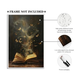 Vintage Moody Victorian Bookish Wall Art Magical Book Butterflies Canvas Print Retro Dark Academia Reading Nook Painting for Library Bookclub Bedroom Book Lover Decor 12x18inch Unframed