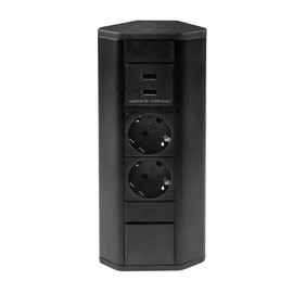 2-Way Socket with 2 USB for Kitchen and Office Black - Corner Socket Made of High-Quality Plastic Ideal for Worktop or Desk, as a Table Socket or Undermount Socket Kitchen Socket