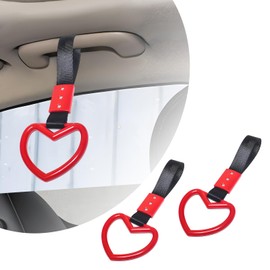 JUSTTOP 2 PCS Heart Shaped Car Hand Straps, Subway Bus Hand Strap Drift Charm, Rear Bumper Warning Loops (Red)