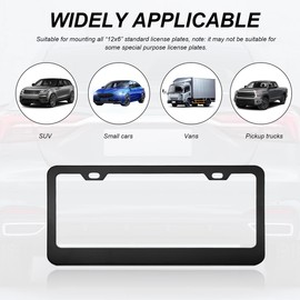 JUSTTOP 2 PCS Car License Plate Frame, Heavy Duty Stainless Steel License Plate Cover, Matte License Plate Holder Front & Rear with Metal Screws, Universal Car External Accessories (Black)