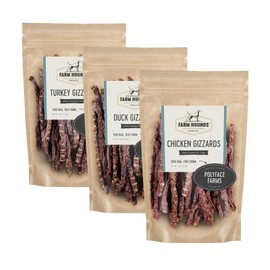 Farm Hounds - Bundle Gizzards - Premium Chicken, Duck, & Turkey Jerky for Dogs - from 100% Humanely Raised - Break-to-Size - Great for Training & Treats - No Added Fillers - Made in USA - 3 Pack