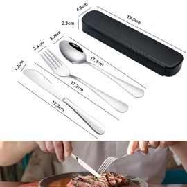 JIEYUCHU Camping Cutlery Set of 3, Stainless Steel Camping Cutlery with Case, Reusable, Travel Cutlery for On the Go Camping Picnic (Black)
