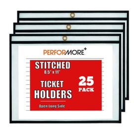 Office Werks Stitched Dry Erase Pockets Black, Landscape View Heavyduty 11" X 8.5" Clear Both Sides Plastic Sleeves with 1 Hole for Attaching to Machinery, File Cabinets, Hanging, Black Trim (25 Pack)