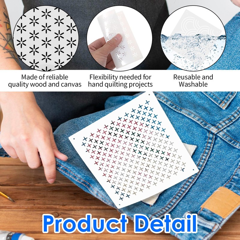 Ouligay 8 PCS Sashiko Templates 4.7 X 4.7 Inch Plastic