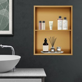 WsrrLun Recessed Shower Niche, 14x18 Inch Stainless Steel Shower Storage Niche, 2 Tier Wall Mounted Storage Shelf for Bathroom Kitchen Hallway, 22lb Capacity (Gold)