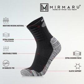 MIRMARU 3 Pairs Seamless Toe Hiking Outdoor Trail Running Trekking Moisture Wicking Cushion Crew Socks (270 Black, Medium)