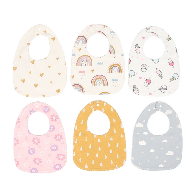 6pcs Infant Bibs U Shaped Snap Button Closure Cotton Waterproof