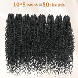 Boho Faux Locs Crochet Hair: 18 Inch Goddess Soft Locs for Black Women,8 Packs Pre Looped Bohemian Locs with Curly Ends and 3 Flying Curls（18 Inch, 1B)