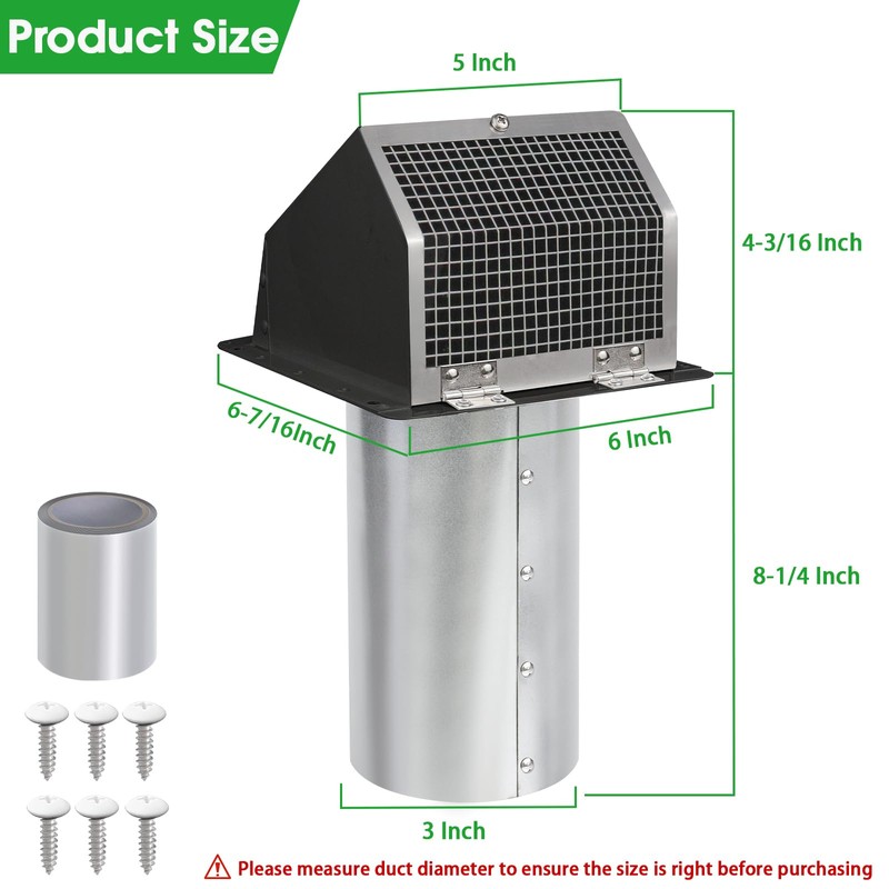 3 Inch Dryer Vent Cover Wall Vent Hood with Screen