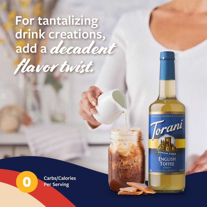 Torani Sugar Free Coffee Syrup, English Toffee Flavored Syrup for