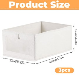 Pack of 3 Wardrobe Organiser, 40 x 27 x 16.5 cm Fabric Storage Box, Foldable Cupboard Sorting Box, Space-saving Drawers Organiser System Wardrobe for Laundry, Toys, Clothes, Books