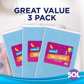 SOL 3pk Blue Table Cloths Party | 121 x 121cm | Reusable Blue Plastic Tablecloth | Blue Party Table Cloth | Plastic Table Cover | Blue Table Cover Party | Blue Table Cloth Party | Blue Tablecloth