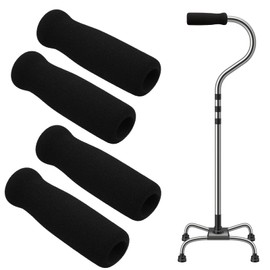 Cane Handle Grip Replacement, 4 Pieces Black Cane Grip Replacement Foam Walking Cane Handle Offset Cane Grips Walking Cane Hand Grips for Seniors Cane Bicycle Handlebars Accessories, 0.98 Inch