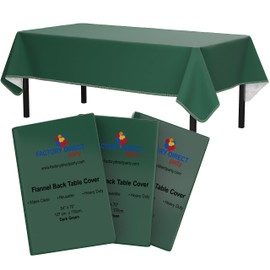 Green Vinyl Tablecloths - 54 In. X 70 In. - Pack Of 3 Rectangle Tablecloth - Green Flannel Backed Vinyl Tablecloths For Rectangle Tables - Plastic Table Cloths With Flannel Backing - Waterproof