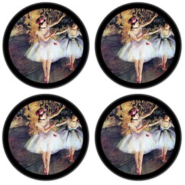 Silicone Non-Slip Drink Coasters with Removable Printed Absorbent Felt Pad - Set of 4 - Degas: Two Dancers