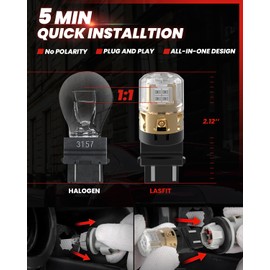 LASFIT L2 3157 LED Brake Bulbs, 2024 Upgraded Super Bright Red Tail Lights Brake Lights, 3056 3057 3156 4057 4157 3457 Replacement with Projector Lens, Stop Parking Light, 2pcs