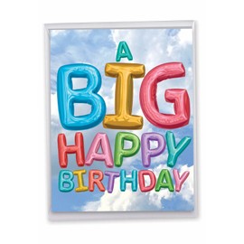 NobleWorks - 1 Jumbo Happy Birthday Greeting Card (8.5 x 11 Inch) - Group Celebration, Appreciation Stationery for Bday - Inflated Messages J5651EBDG