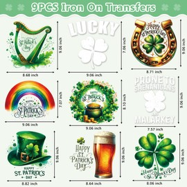 9 Sheets St Patrick's Day DTF Transfers Ready to Press Iron on Transfers for Tshirts - Iron on Patches on Clothes - Heat Transfer Vinyl Stickers Iron on Decals for Tablecloth Garden Flag DIY Crafts