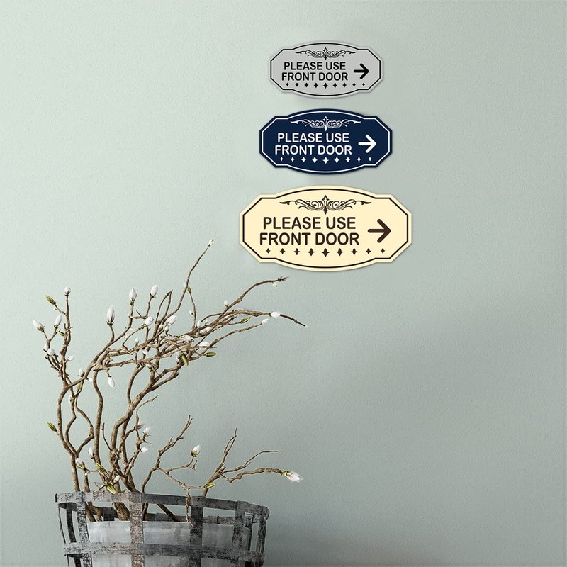 Victorian Please Use Front Door (Right Arrow) Sign (Black/Gold) -