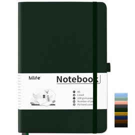 Mlife Notebook Lined A5, Journal Book with 200 Pages, Premium 100 gsm Ink-Proof Paper Thickness, PU Hard Cover Notebook, Inner Pocket, Elastic Band, Bullet Journal and Notepad, Hardcover (Green)