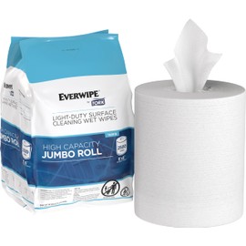 Everwipe by Tork Light-Duty Surface Cleaning Wet Wipe Jumbo Rolls White W12, Cleans and Deodorizes, 2 x 2500 wipes, 192816