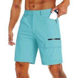 MAGCOMSEN Pantalones cortos tácticos para hombre con 5 bolsillos de secado rápido, protección solar, resistentes a desgarros, Azul agua, 38