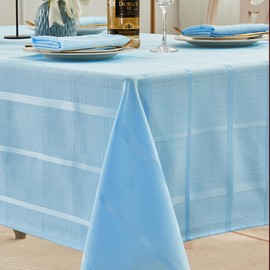 UKOMIUT Rectangle Plaid Table Cloth Waterproof Checkered Jacquard Tablecloth Elegance Wrinkle Resistant Decorative Grid Fabric Table Cover for Kitchen Dining or Outdoor, Light Blue 60 x 120 Inch