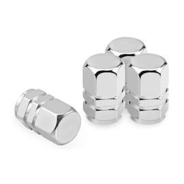 Marcraft Silver Metal Tyre Wheel Alloy Valve Caps Dust Caps (4 Pack) Universal for Cars, SUVs, Bicycles, Motorcycles, Trucks | Heavy-Duty Rubber Airtight Seal | Hex Shape Aluminium Alloy | Screw-On