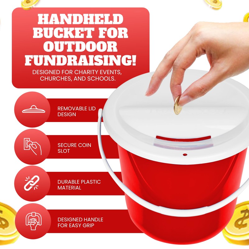 Plastic Street Charity Donation Can Coin Collection Bucket with 2