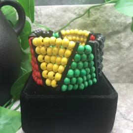 Handmade Beaded 7" Plus Juneteenth African Wood Stretch Bracelet A1080
