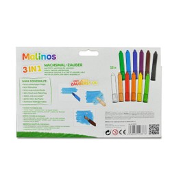 MALINOS 301035 Wax Crayons 3 in 1 Pack of 12