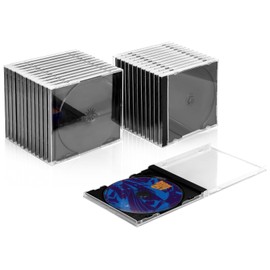 T WaveTree Upgraded Standard Single Clear CD Jewel Case,CD Storage Case with Assembled Black Tray, Thickened Material, 30 Pack
