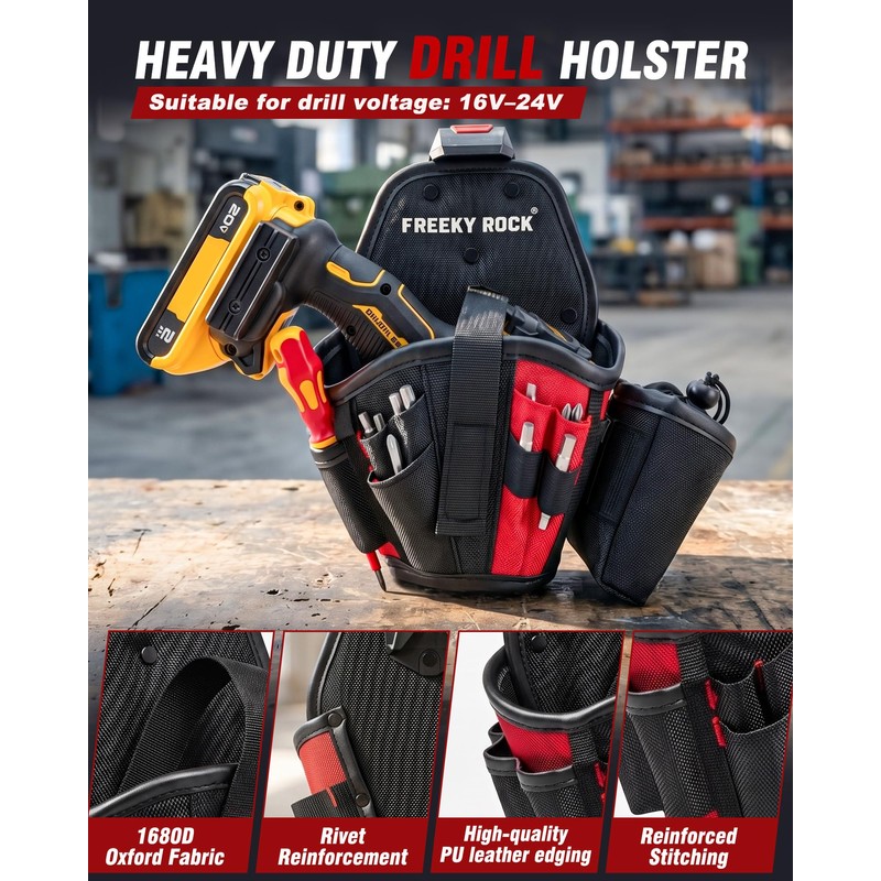Drill Holster with Multi Pockets, Heavy-Duty Impact Driver Tool Pouch