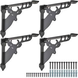 SELEWARE Deer Shelves Brackets Heavy Duty Shelf Brackets Wall Shelf Brackets Metal Corner Brackets, 12" x 8", Corner Brace, Hardware Included, 4 Pack