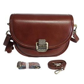 Women Genuine Cow Leather Mini Small Crossbody Shoulder Bag with 2 Detachable Adjustable Straps. Brown.