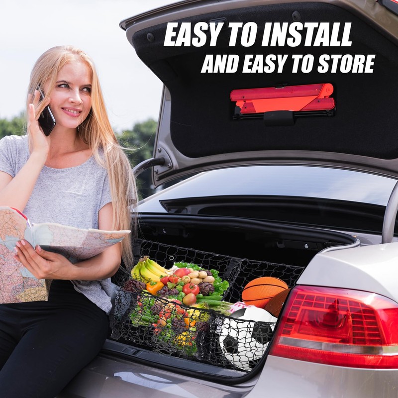 Zone Tech Three Pocket Mesh Trunk Cargo Net Storage Organizer–