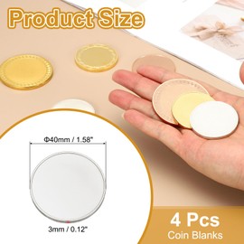 PATIKIL 40mm Blank Coins for Engraving, 4pcs Coin Blanks Laser Engraving Blanks Custom Challenge Coins Metal Disc Tags Circle Round Stamping Plate, Silver Tone
