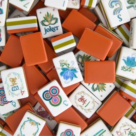 4-Layer Tiles Portable Modern Orange American Mahjong Acrylic Set Tiles for Family Entertainment EngravedColor: 22-Orange