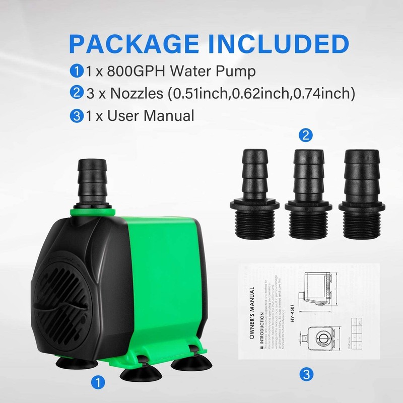 Simple Deluxe 800 GPH Submersible Water Pump with Adjustable Intake,