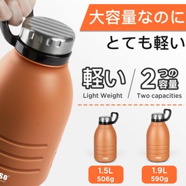 TYESO Sports Bottle, Stainless Steel Bottle, 6.3 gal (1.9 L), Direct Drinking, Hot and Cold Insulation, Easy to Wash, Straw Included, Large Capacity, Portable, Convenient for Travel, Includes Carry