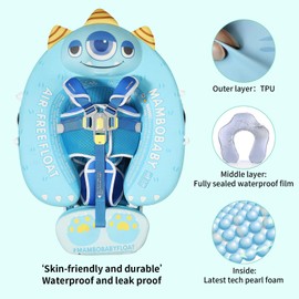 Mambobaby Float Add Tail No Flip Over Non-Inflatable Baby Swim Float Pearl Foam Solid Water Floats Smart Swim Trainer Infant Pool Float Swim Ring with Sun Canopy