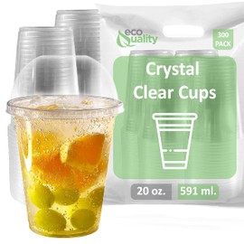 [300 Sets - 20 oz] Crystal Clear PET Plastic Cups with Dome Lids | Iced Coffee Go Cups and Dome Lids | Cold Smoothie | Disposable Cups | Ideal for Coffee, Parfait, Juice, Soda, Cocktail, Party Cups