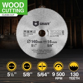 5 1/2 Inch Circular Saw Blade for Wood, Plywood, Laminate, Drywall, Plastic – 130T Wood Cutting Disc with 5/8 Inch Arbor from GRAFF
