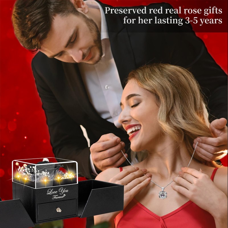 Lebana Preserved Real Black Rose Birthday Gifts for Women Wife