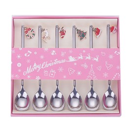 Cabilock 6pcs Christmas Coffee Spoons, Silver Stirring Small Spoons Stainless Steel Sugar Mixing Mini Spoons, Ice Cream Spoons for Soup Dessert Espresso Tea