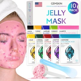 GEMSKIN Jelly Mask for Facials Peel-Off - 10 Set Pack Modeling Rubber Mask Multipack - Hydrating & Calming Jelly Face Mask Powder Variety Kit with Spatula & Scoop Bundle - Professional Skincare Spa