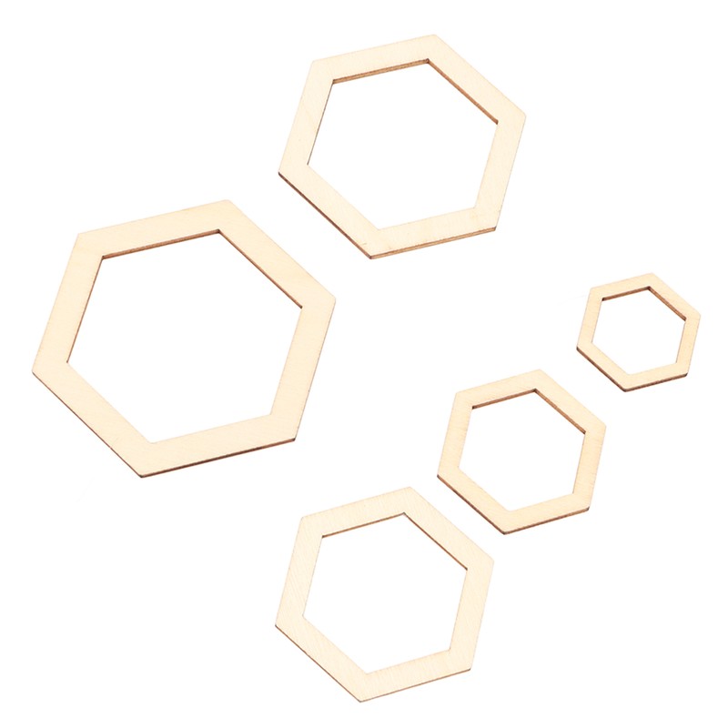 205Pcs Hexagonal Wooden Cutouts 5 Sizes Light Durable Odourless Blank