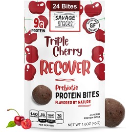 Savage Snacks Recover Cherry Whole Food Prebiotic (Pack of 6) 9g Protein Balls & Bites - Convenient On-The-Go Tasty Protein Snacks - High-Protein, Gluten-Free, Grain-Free & Flavored by Nature